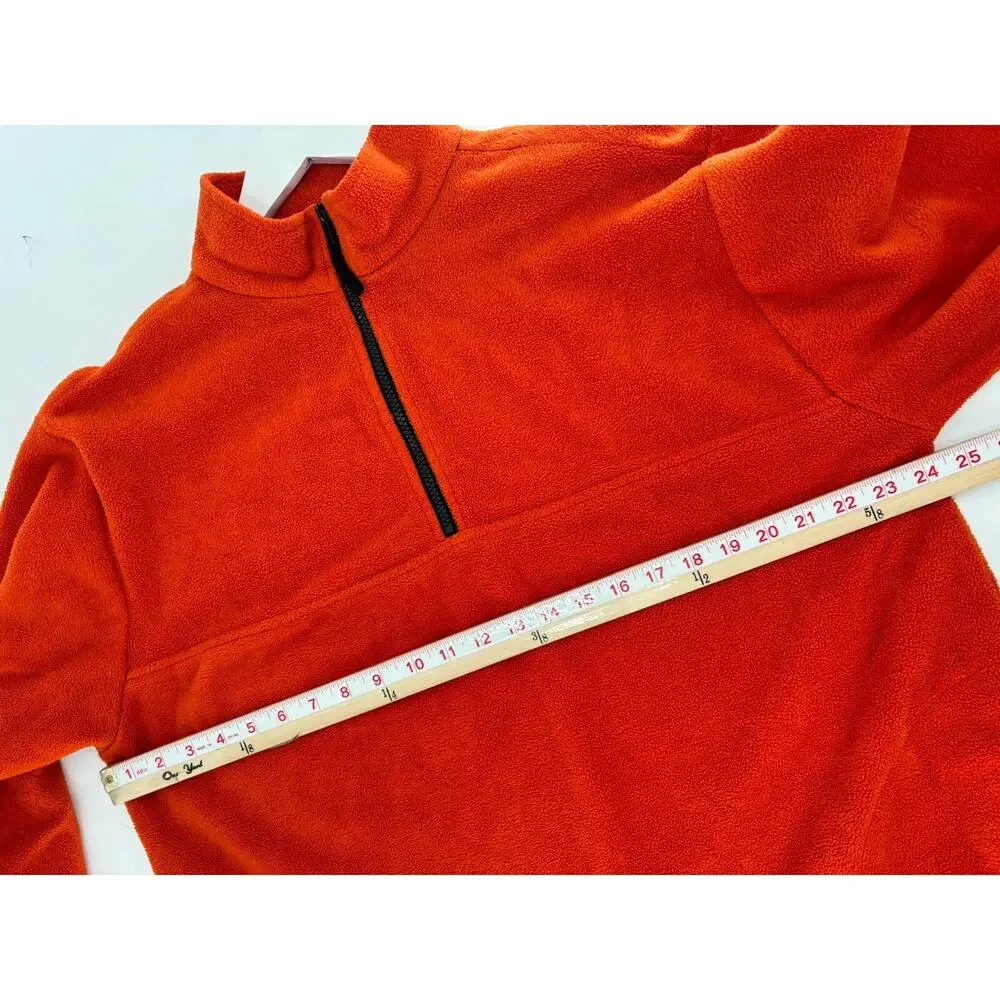 Vintage Reebok Jacket Mens Large Orange Fleece 1/4 Zip Pullover Retro Pockets